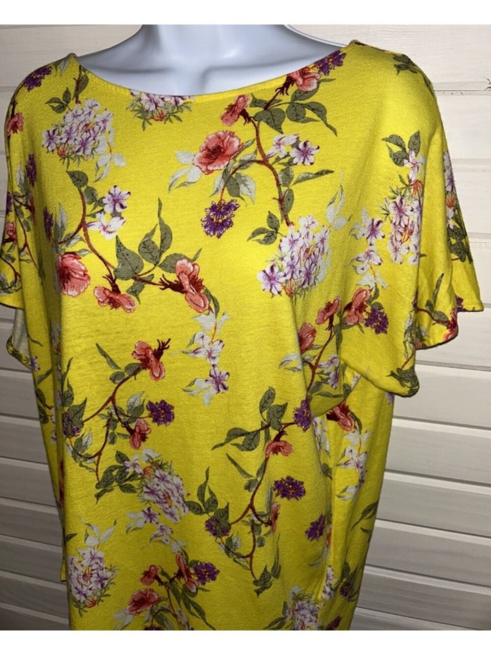 Ralph Lauren LRL Sz LARGE Linen Blend Yellow Floral Dolman Sleeve Knit Top EUC